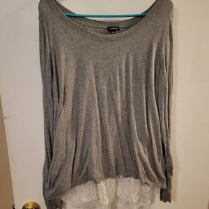 Torrid, size 2, long sleeve shirt with lace detail.